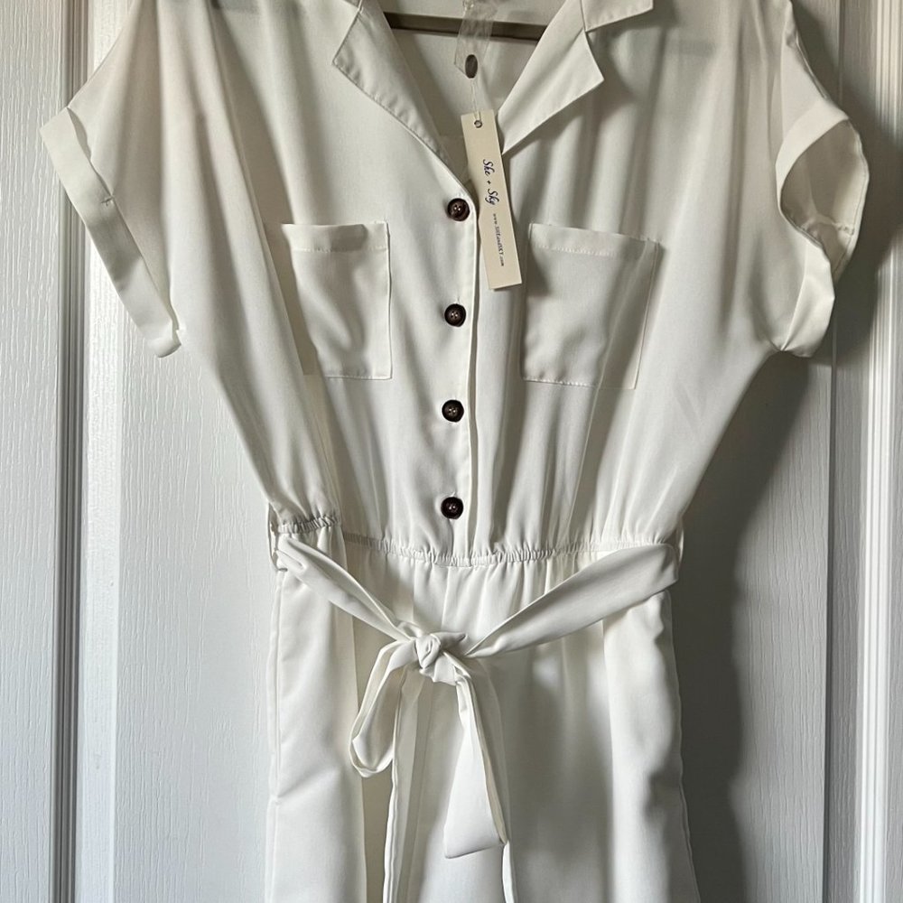 She + Sky White Short Sleeve Romper
